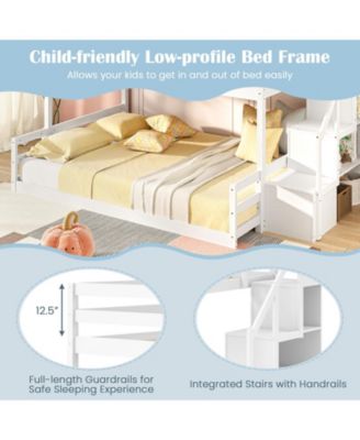 Solid Wood Twin-Over-Full Bunk Bed with Stair Storage