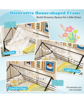 Kids House Style Metal Low Bunk Bed, Twin Over Twin - One Size Fits All