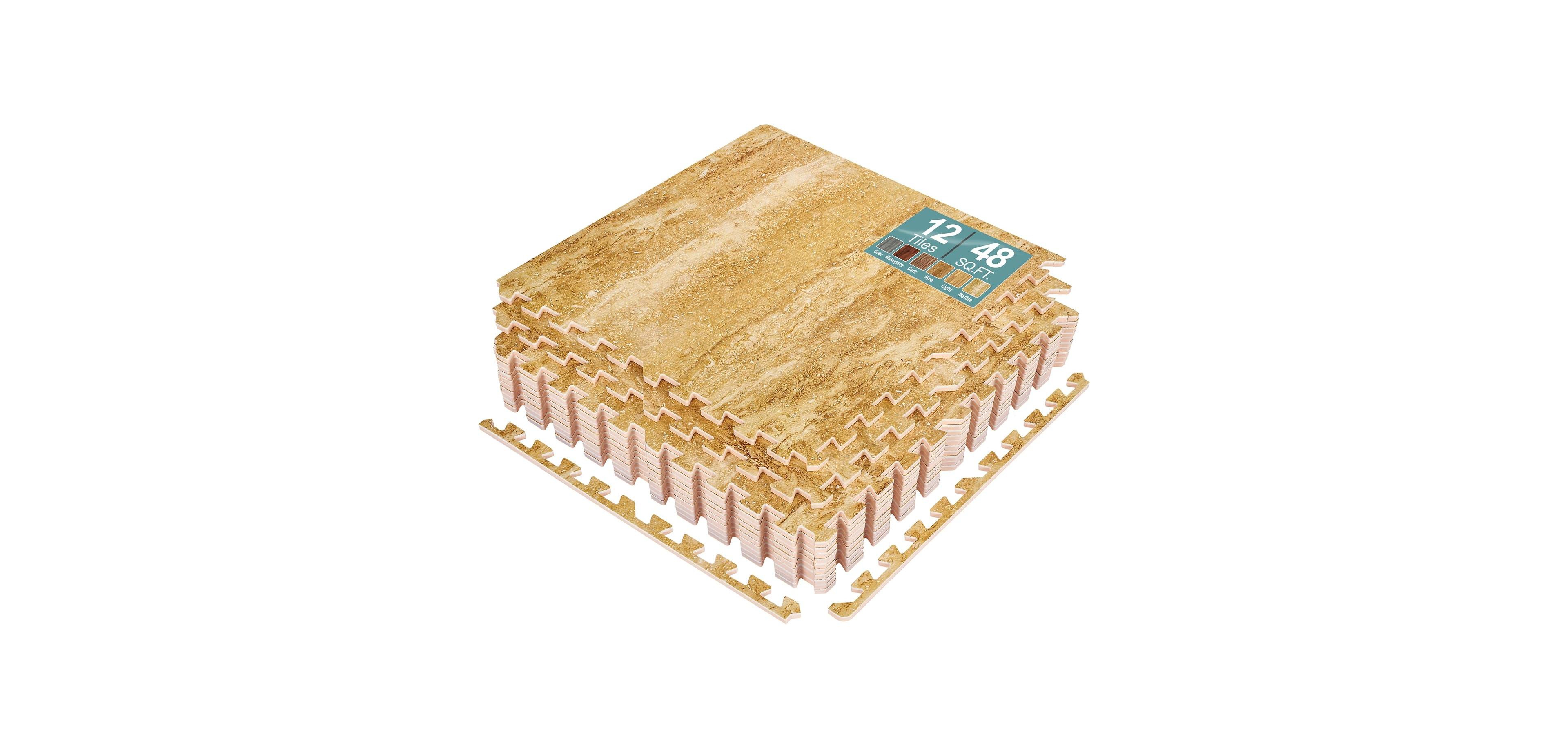 "Sorbus Wood Grain Interlocking Foam Tile Mats, 12 Tiles, 48 Sq Ft for Home & Playroom"