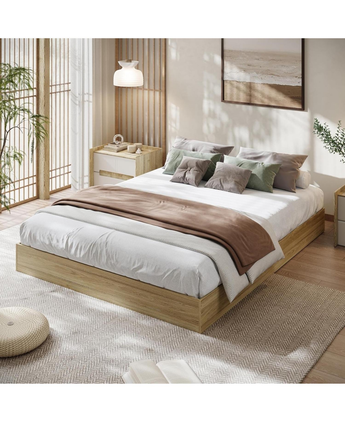 gaomon Queen Wood Platform Bed Frame, Wooden Frame Without Headboard, Slat Support, Easy Assembly, Pine