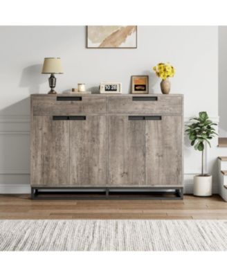 Storage Cabinet Buffet Cabinet with Adjustable Shelves, 55" Sideboard Buffet Cabinet with Sturdy Design 2 Drawers and 4 Doors & Wood Finish