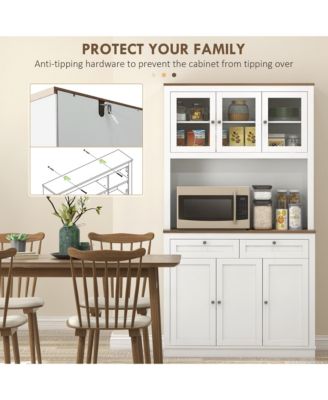 71" Tall Melamine-Coated Adjustable Shelves Glass Doors Microwave Space Pantry Storage Cabinet