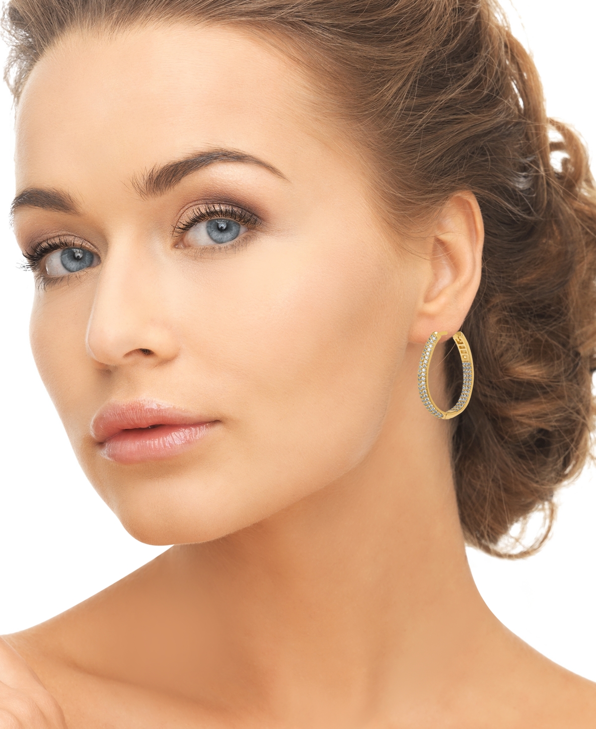 Macy's Lab-Grown White Sapphire (1 ct. t.w.) Inside-Out Hoop Earrings in 14k Gold Over Sterling Silver