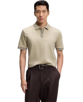 Men's Mercerized-Cotton Striped Trim Polo Shirt