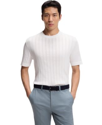 Men's Cotton-Silk Cable-Knit Front Panel T-Shirt