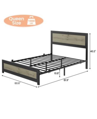 Queen Size Bed Frame, Industrial Wooden Platform Bed Frame with Rivet Headboard