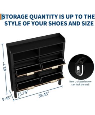 Shoe Storage Cabinet with 4 Flip Drawers, Fluted Narrow Shoe Storage Cabinet Organizer with Legs