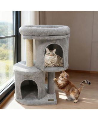 Space-Saving Cat Tree, 26-Inch Compact Cat Tower with Anti-Tip Design, 2 Condos & Sisal Scratching Posts for Small Spaces