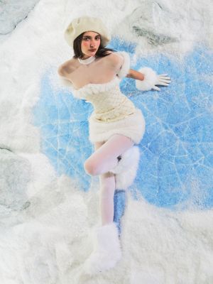 Women's Taylor Ivory Fur Trimmed Beaded Boucle Mini Dress