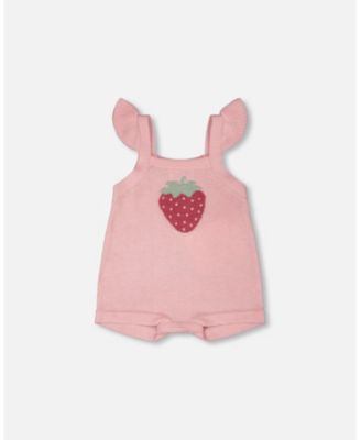 Baby Girls Knit Strawberry Romper Light Pink