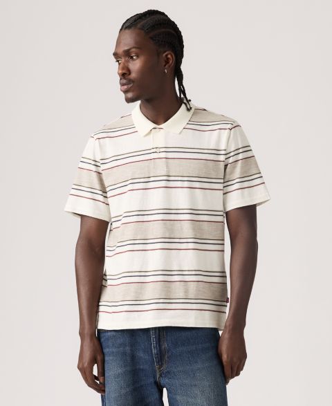 Мужское поло Levi's Merritt Striped Collared Polo Shirt, цвет: Кремовый / Бежевый