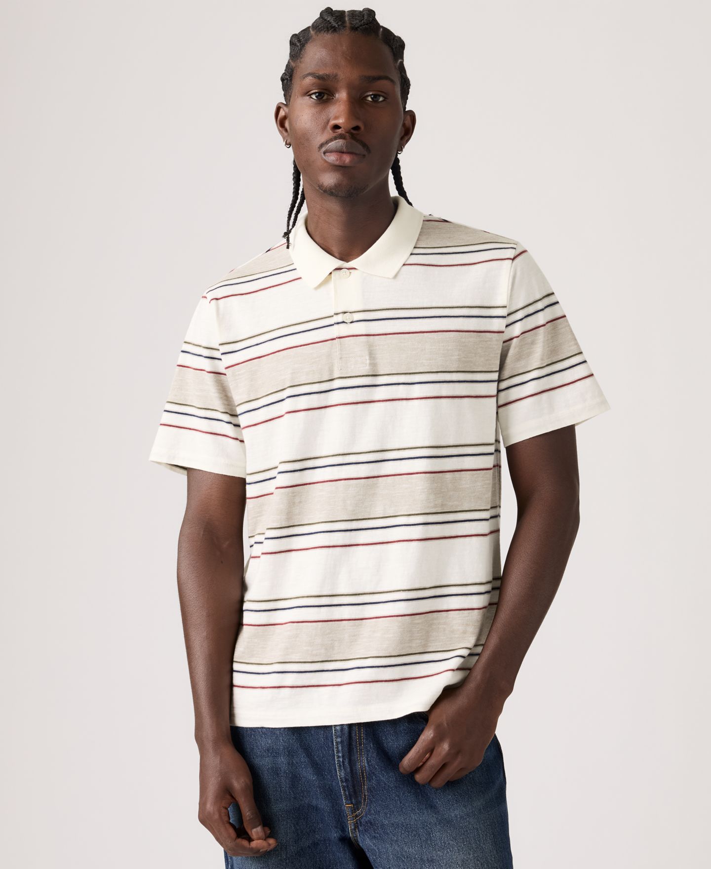 Мужское поло Levi's Merritt Striped Collared Polo Shirt, цвет: Кремовый / Бежевый — фото 2