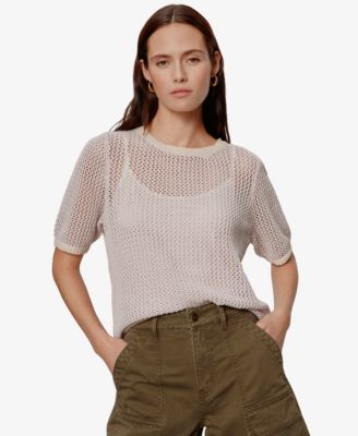 Women's Open Knit Crew Neck Sweater T-Shirt