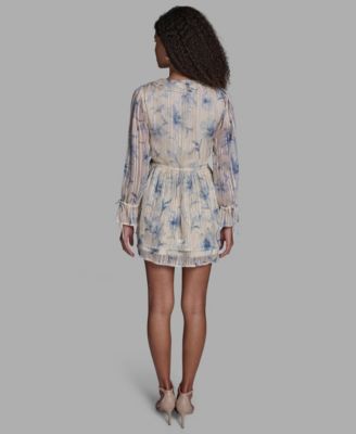 Women's Ruffle Detail V-Neck Mini Dress