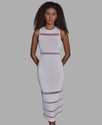 Women's Sheer Detail Crewneck Midi Dress