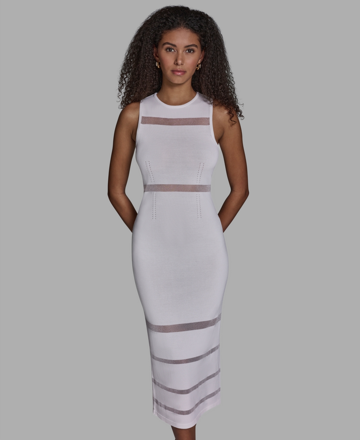 Bcbg Women's Sheer Detail Crewneck Midi Dress