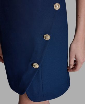 Women's Crew Neck Twill Asymmetrical Sheath Dress