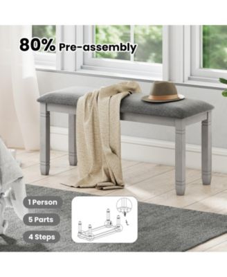 Padded Upholstered Bench with Solid Wood Legs for Bedroom