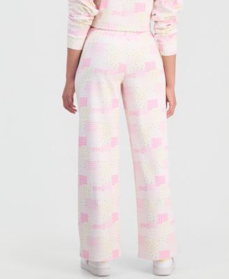 Juniors' High Rise Patchwork Print Sweatpants