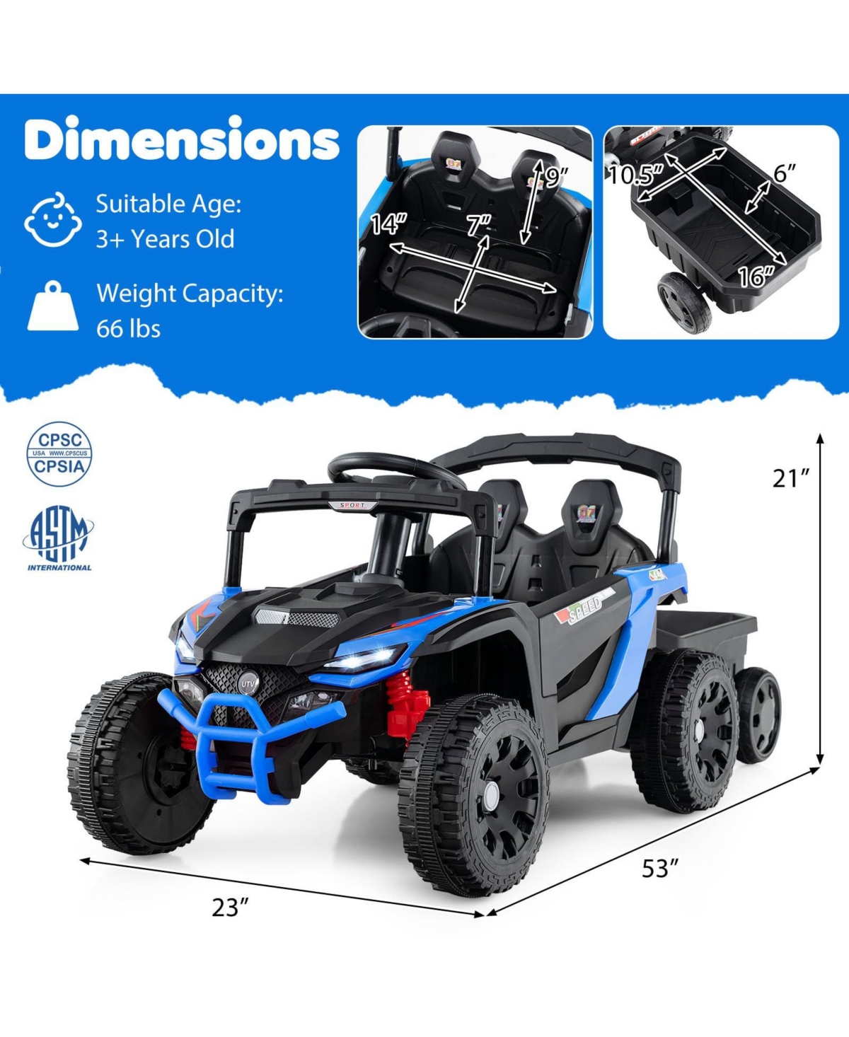Mecale 12V Battery Powered Ride On Tractor with Parent Remote Control-Black