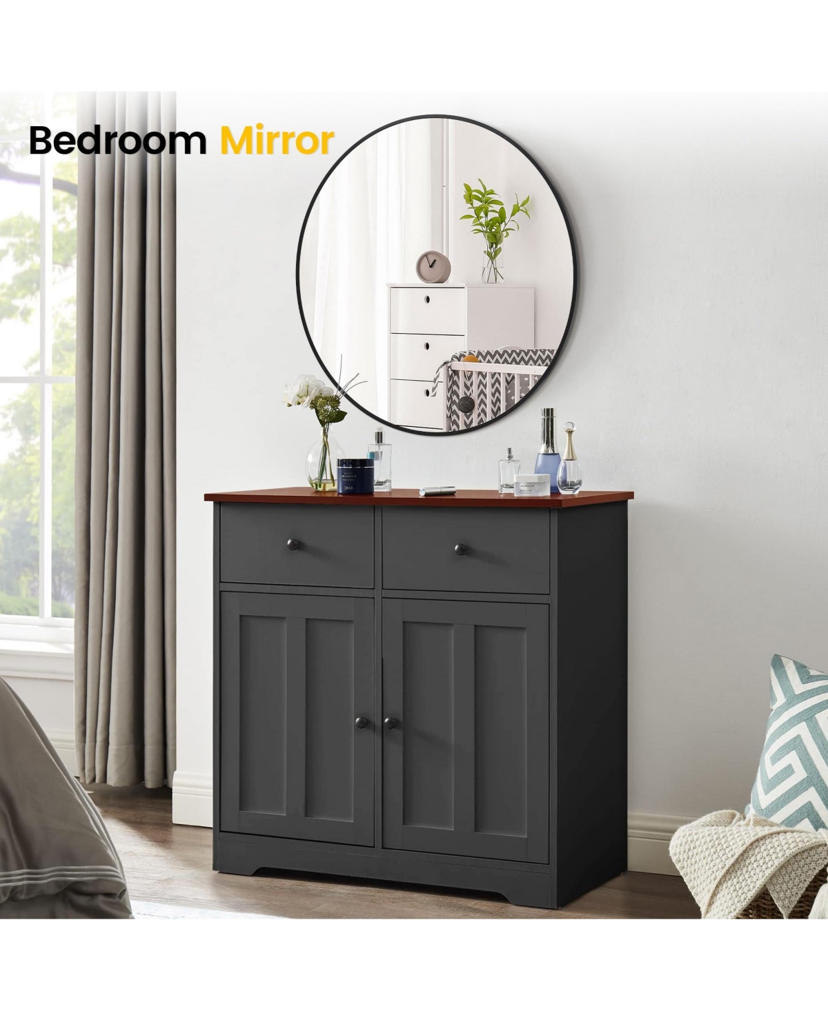 Homfan Round Mirror, Circle Mirrors for Bathrooms, Entryways, Living Rooms, Bedrooms & Vanity Decor