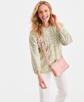 Women's Printed Pintuck-Yoke Blouse