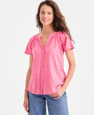 Women's Printed Split-Neck Knit Blouse