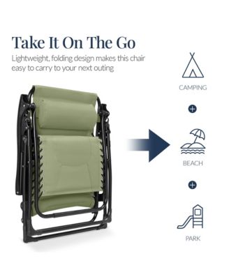Oversized Padded Zero Gravity Chair, Folding Outdoor Patio Recliner w/ Side Tray