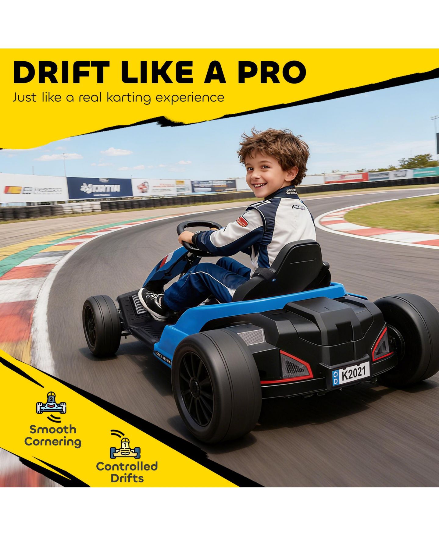 Детская игрушка Qaba 24V Electric Drift Go Kart with Dual 150W Motors, Ages 8+, цвет: Синий — фото 6