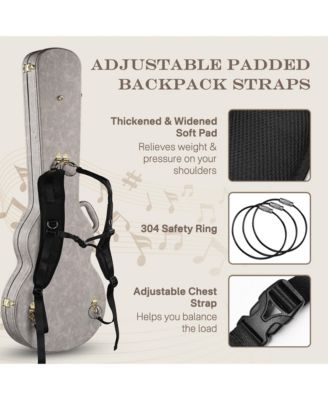 Les Paul Electric Guitar Hard Case with Backpack Strap & Folding Stand Fits for LP Style, Groove Series Sonic Silver