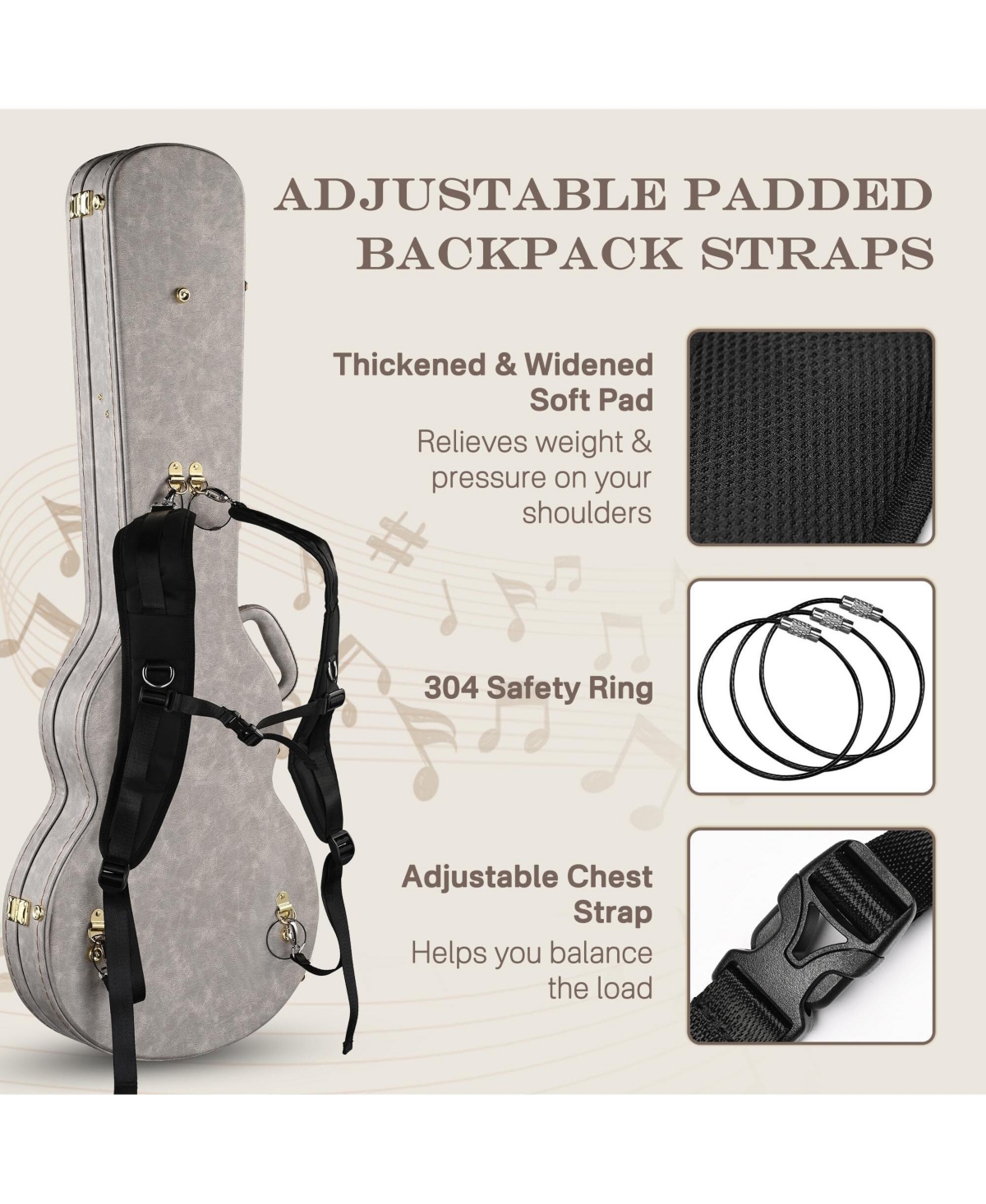 Yescom Les Paul Electric Guitar Hard Case with Backpack Strap & Folding Stand Fits for Lp Style, Groove Series Sonic Silver