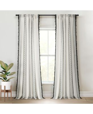 Hygge Boho Stripe Tassel Window Curtain Panels Pair 52"W x 84"L  -Curtains For Bedroom - Living Room Curtains