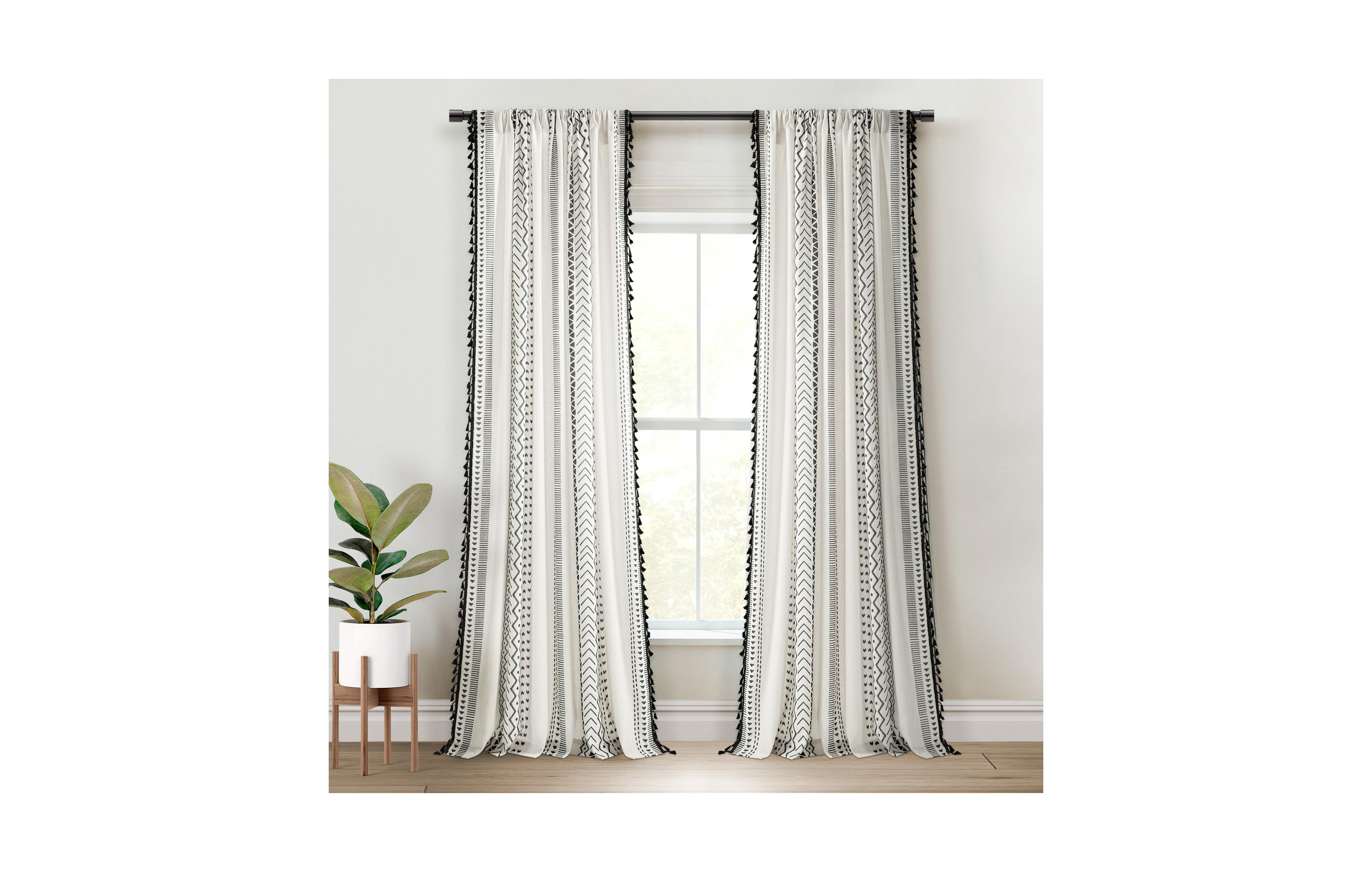 Lush Decor Hygge Boho Stripe Tassel Window Curtain Panels Pair 52"W x 84"L -Curtains For Bedroom - Living Room Curtains