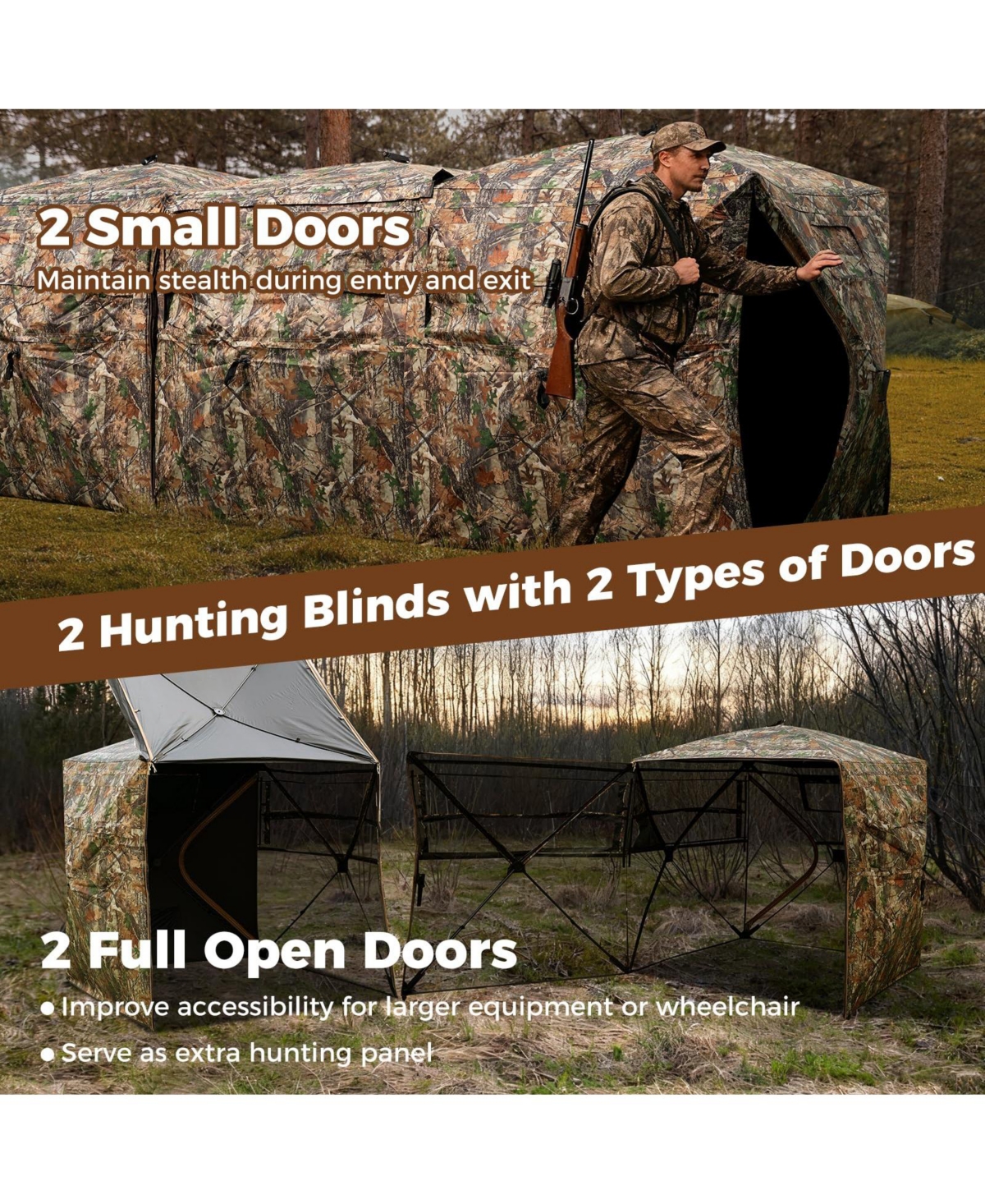 Mecale Double One-Way See-Through Ground Hunting Blinds for 2-6 People, Side-by-Side Shelter