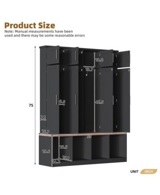 Farmhouse Hall Tree with Hidden Hooks and Walnut Seating Bench