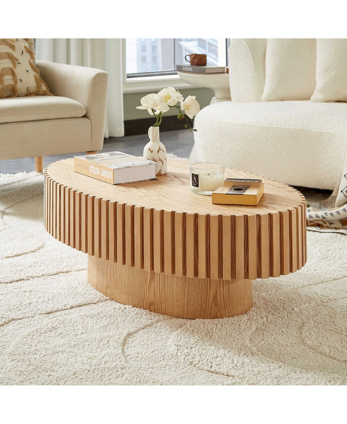 Boyel Living Modern Handcraft Drum Coffee Table - 43.7-Inch Oval Small