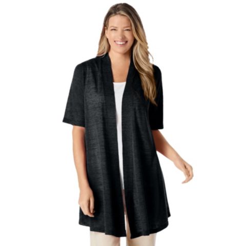 Женский кардиган Woman Within Within Lightweight Open Front Cardigan, цвет: Чёрный