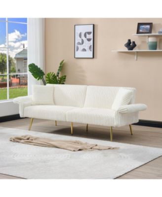 79-Inch Corduroy Sofa Bed Foldable Double Sofa Bed with Adjustable Armrests