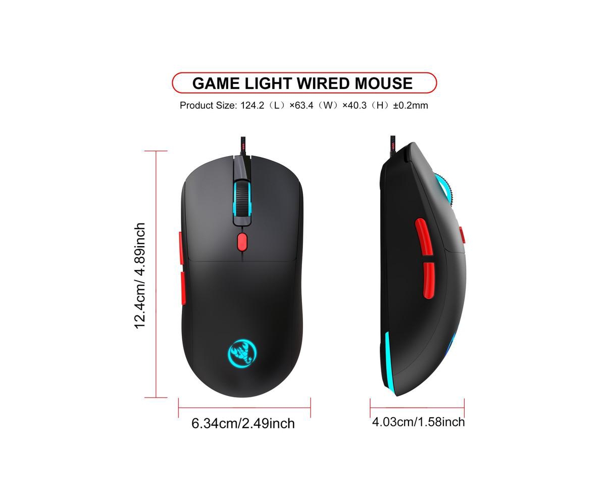 Risokeys Rgb Backlit Wired Gaming Mouse, 6-Button Ergonomic with 3600 Dpi Adjustable, for Pc Gamers, Office Use, Compatible with Windows,Mac & Linux