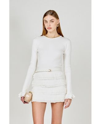 Women's Ruffled Cuff Knit Top