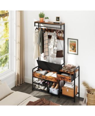 Tall Hall Tree with Bench and Coat Rack for Entryway