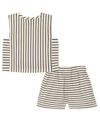 Baby Girls' Popcorn Pique Striped Top and Wrap Skort, 2-Piece Set