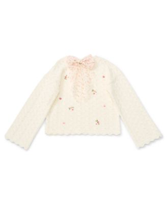 Girls' 7-16 Pointelle Embroidered Sweater