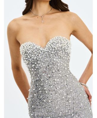Women's Noelle Silver Sequin Pearl-Embellished Sweetheart Maxi Dress