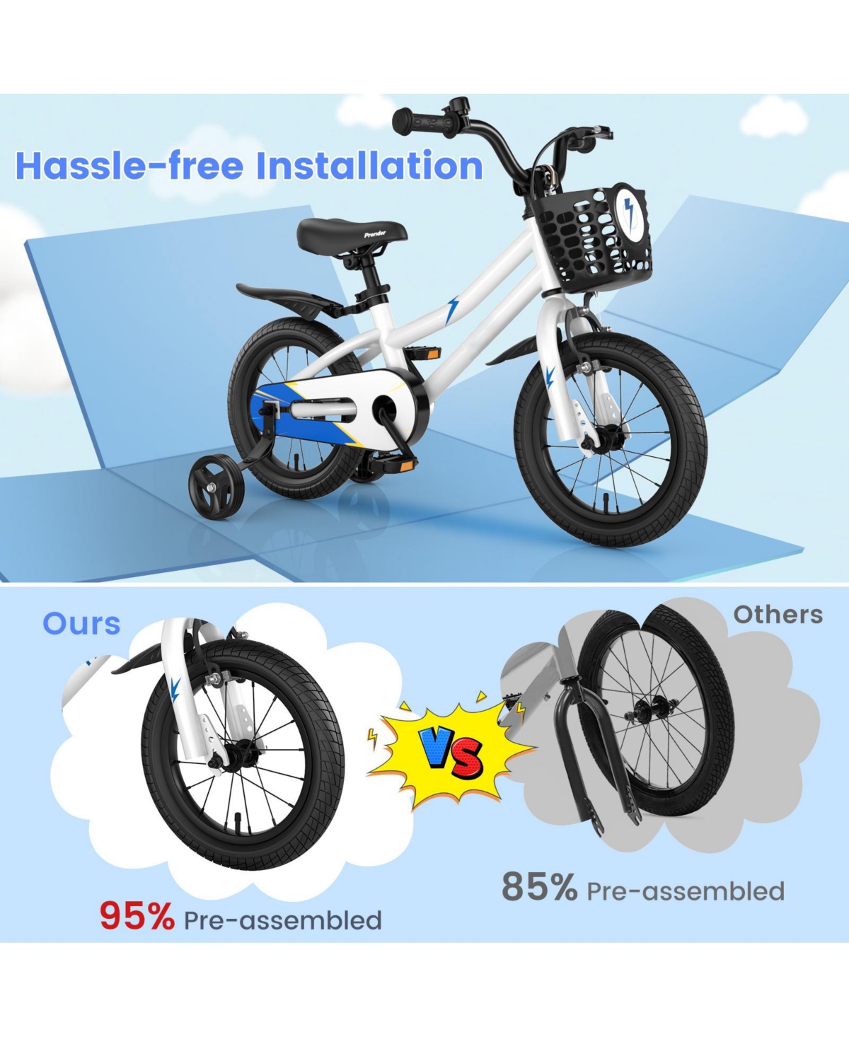 Mecale Kids Bike Adjustable with 2 Training Wheels