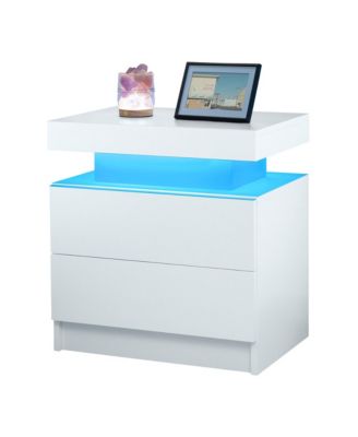 LED Nightstand with 2 Drawers, Bedside Table Cabinet with Adjustable Color Lighting, Modern End Side Table for Bedroom, Living Room