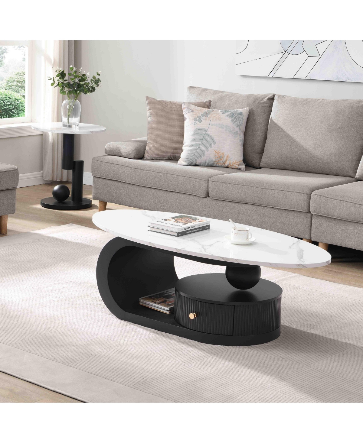 Boyel Living Modern Nesting Coffee Table Set of 2 - Oval and Round Table Set