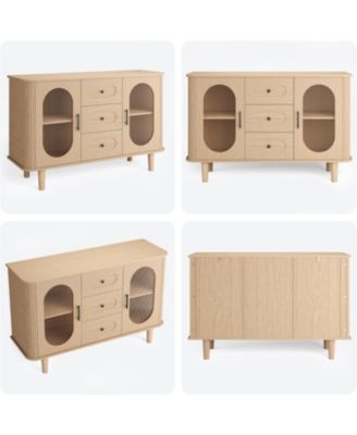 47" Sideboard Buffet Cabinet with Fluted Glass Doors & 3 Drawers