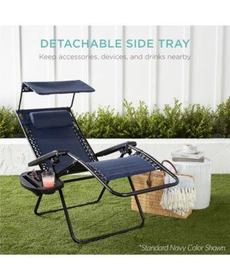 30” Extra Wide Folding Zero Gravity Patio Lounge Chair w/Adjustable Canopy Shade