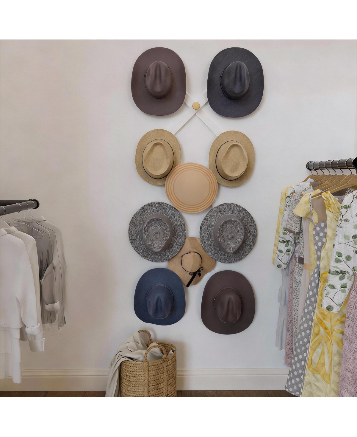 Yigii Expandable Dark Walnut Wood Coat Rack with 11 Hooks for Hats, Coats, and Accessories